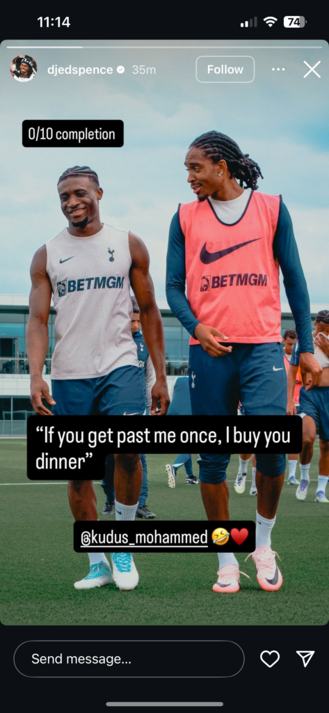 Tottenhams' Mohammed Kudus and Djed Spece via Instagram stories