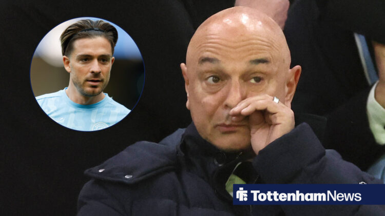 Daniel Levy wiping his nose with Jack Grealish inset.