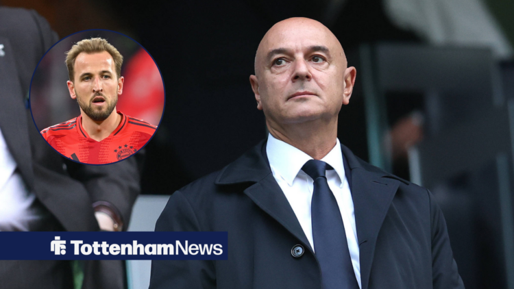 Tottenham chairman Daniel Levy looking serious and Harry Kane in circular inset