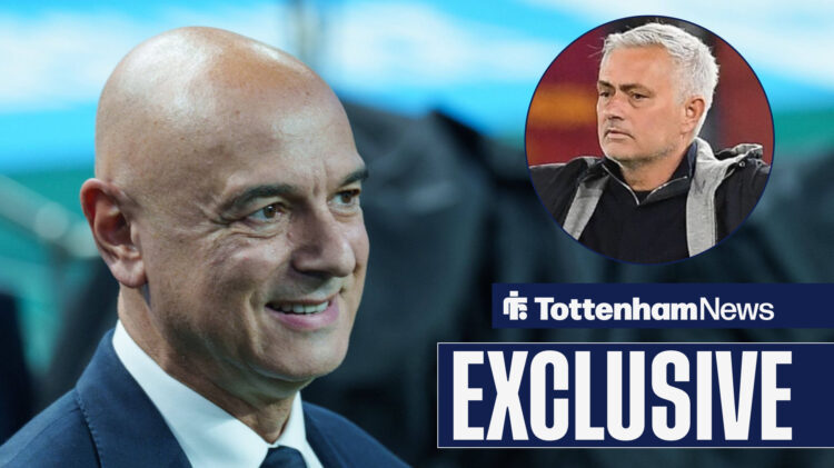 Tottenham chairman Daniel Levy smiling and Jose Moutinho in circular inset