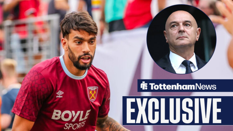 Tottenham transfer target Lucas Paqueta at West Ham game and Tottenham Chairman Daniel Levy in circular inset