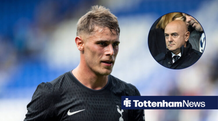 Tottenham defender Micky van de Ven and Daniel Levy in circular inset