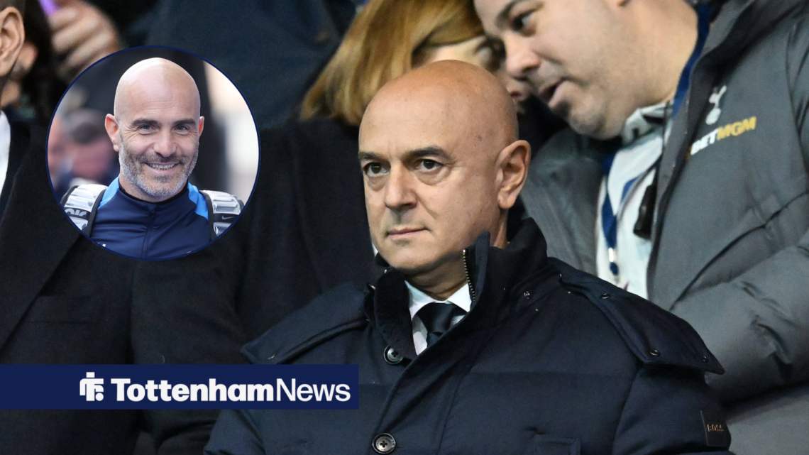 Tottenham chairman Daniel Levy looking focused and Enzo Maresca in circular inset