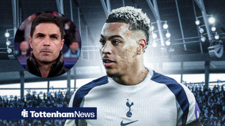 Morgan Rogers in a Tottenham shirt and Mikel Arteta looking furious.