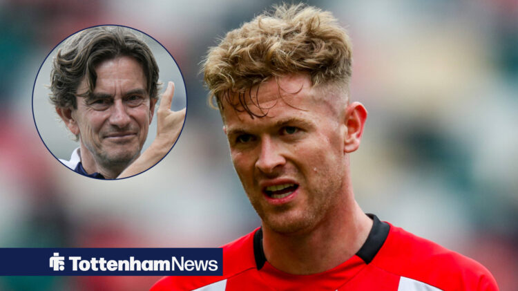 Nathan Collins looks exhausted in Brentford shirt with Thomas Frank smiling in circular insert