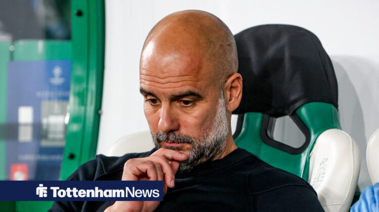 Manchester City manager Pep Guardiola looking sad.