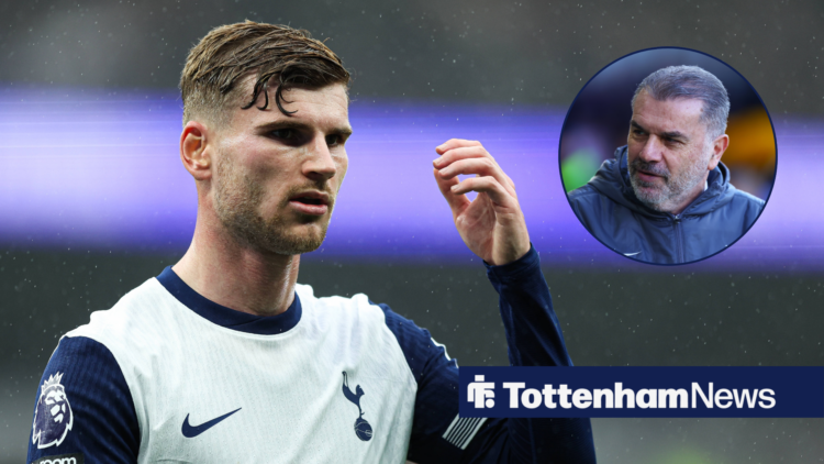Former Tottenham player Timo Werner in Spurs kit and Ange Postecoglou in circular inset