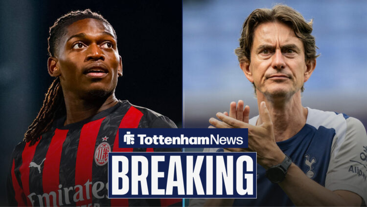 Breaking news as Tottenham manager Thomas Frank applauds AC Milan winger Rafael Leao.