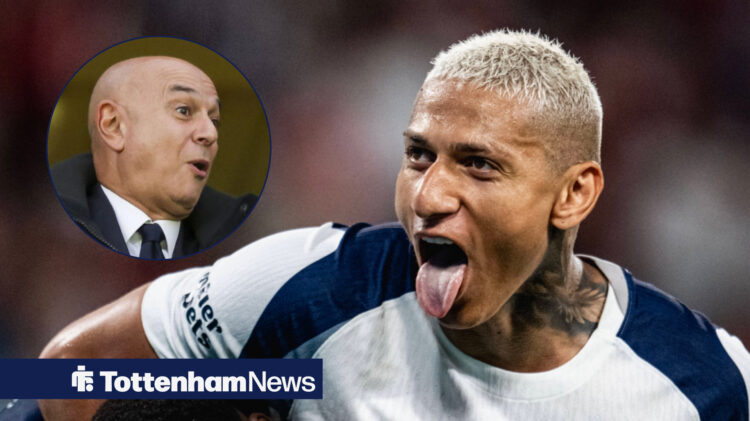 Richarlison sticks his tongue out at Daniel Levy.