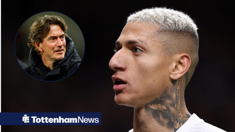 Close-up of Richarlison with Thomas Frank in circular inset