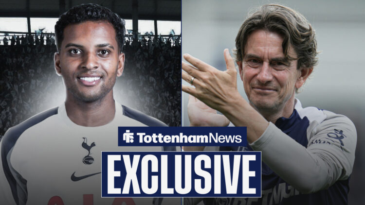 Tottenham News exclusive as Tottenham-linked winger Rodrygo smiles as manager Thomas Frank applauds.