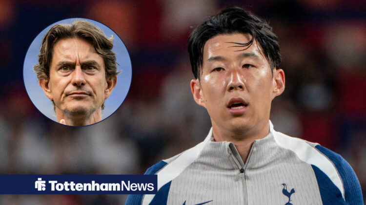 Son Heung-min and Thomas Frank looking serious
