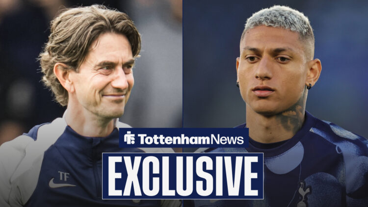 Tottenham News exclusive as Thomas Frank smiles at Richarlison while he warms up.