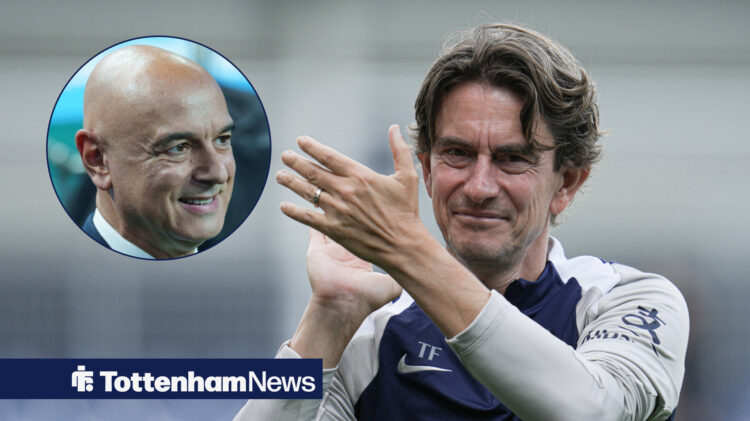 Tottenham manager Thomas Frank and Piero Hincapie