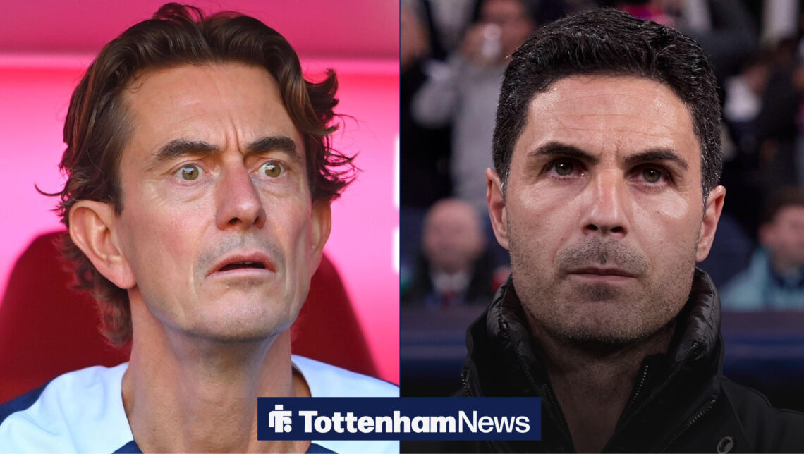 Thomas Frank looking at Mikel Arteta