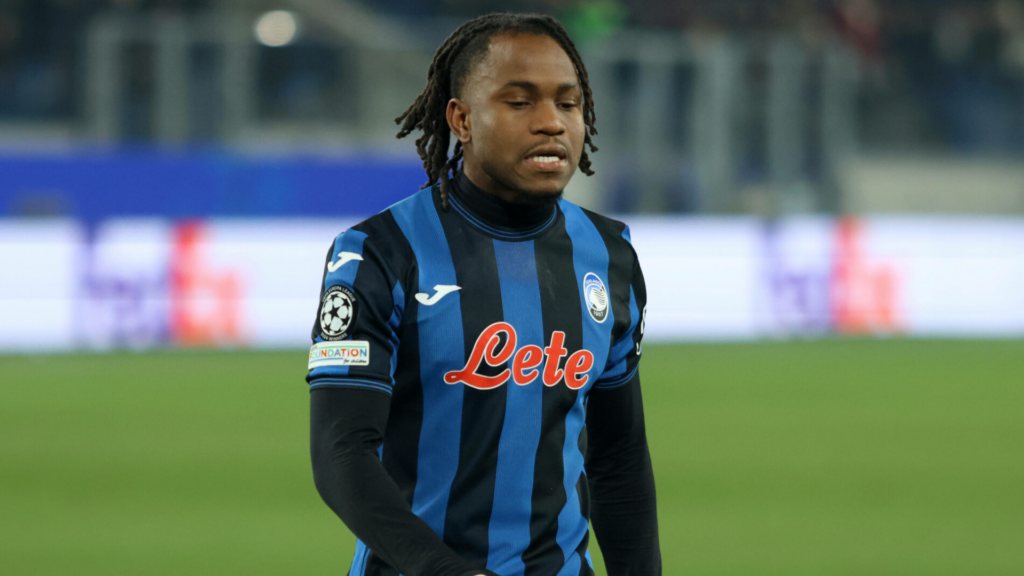 Tottenham target Ademola Lookman stares at the ground during a game for Atalanta.