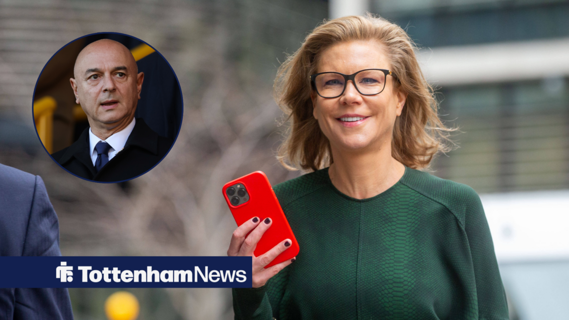 Amanda Staveley standing alongside a circle inset of Daniel Levy