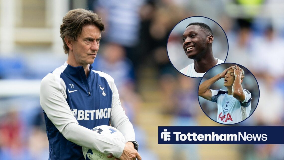 Thomas Frank looking on hapy on the left looking to the right, with Randal Kolo-Muani on the right looking to the left adn smiling, with Richarliso...