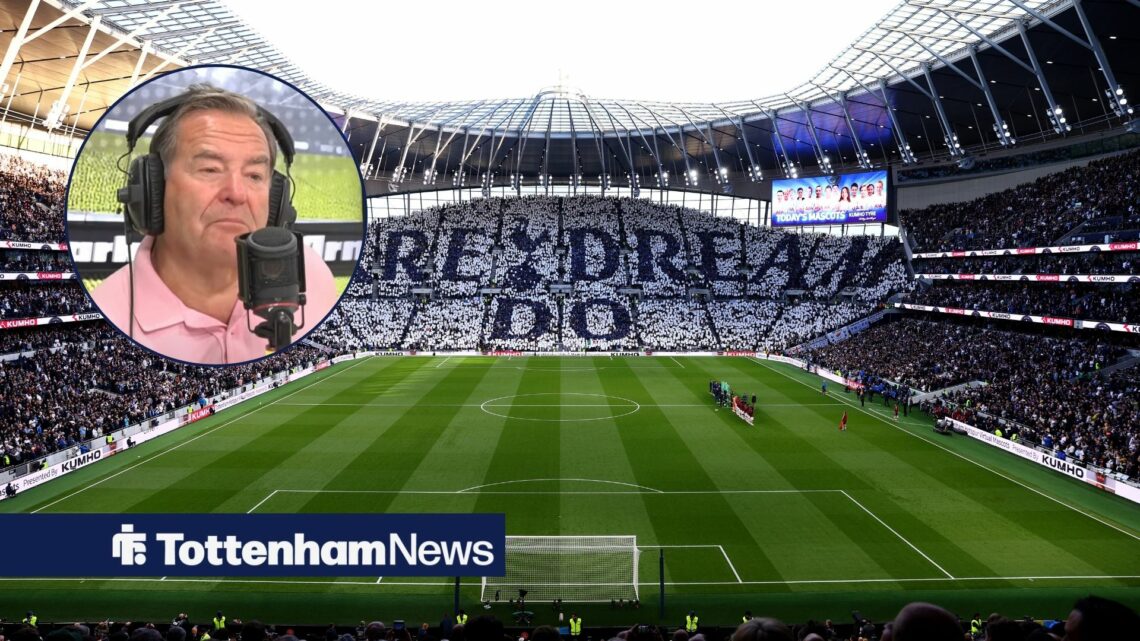 Tottenham fans alongside a circle inset of Jeff Stelling.