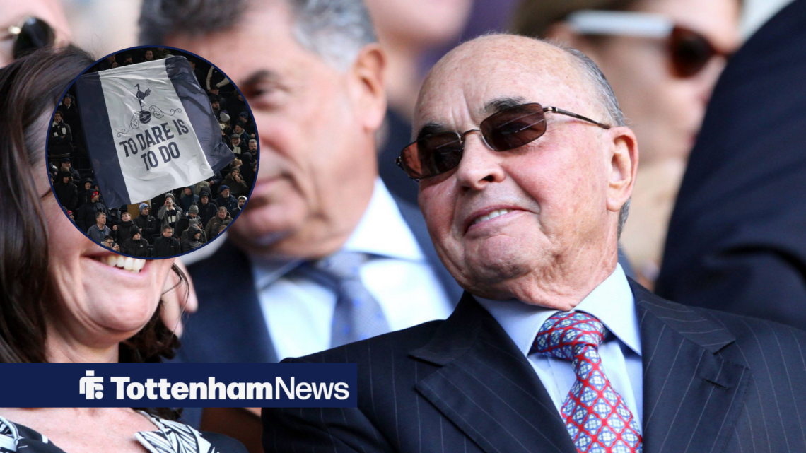 Joe Lewis standing alongside a circle inset of the Tottenham badge.