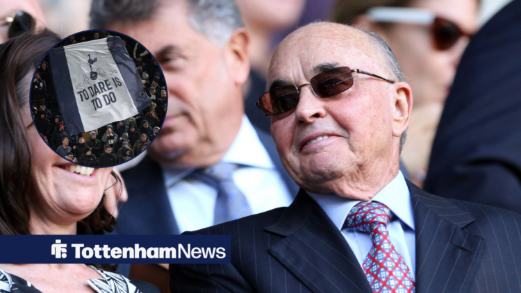 Joe Lewis standing alongside a circle inset of the Tottenham badge.