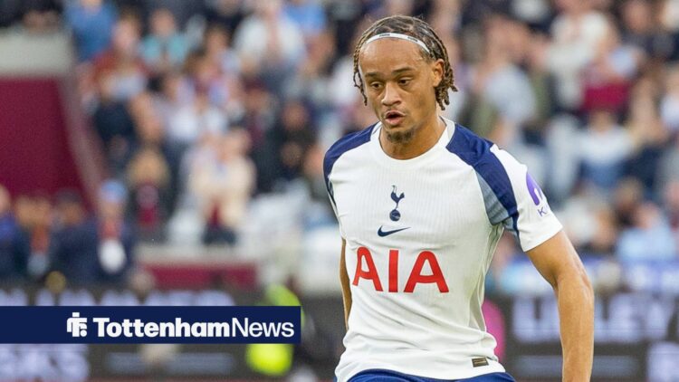 Xavi Simons in action for Tottenham at the London Stadium in a match vs West Ham.