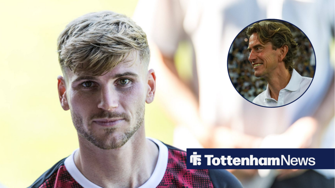 Thomas Frank smiles at Timo Werner