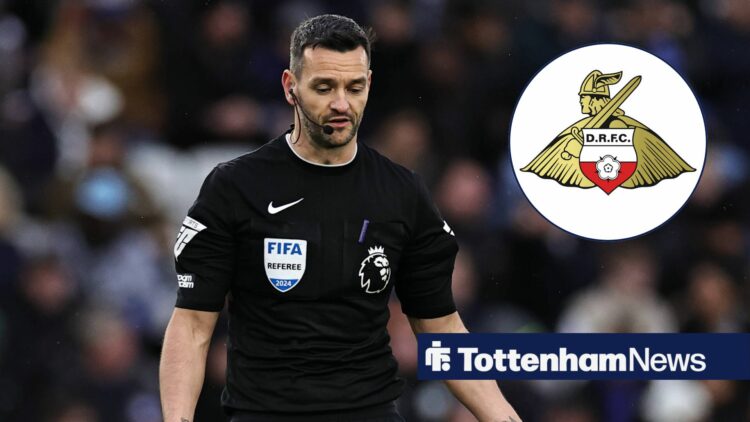 Andy Madley looks down with the Doncaster Rovers badge in a circular inset.