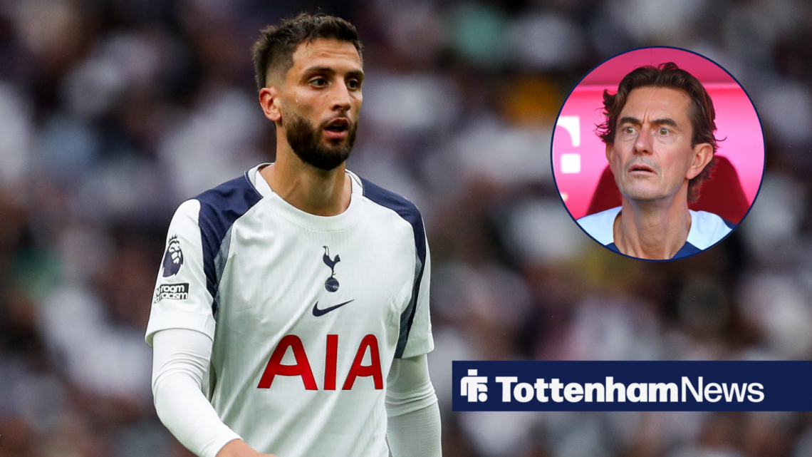 Thomas Frank looks towards Tottenham midfielder Rodrigo Bentancur.