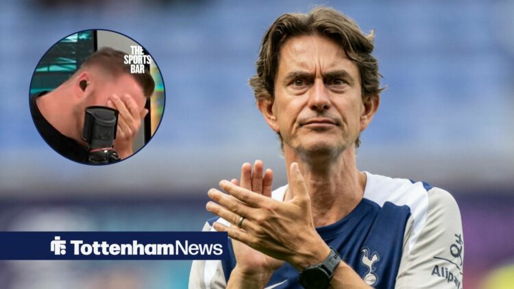 Tottenham manager Thomas Frank and a circular inset of Jamie O'Hara looking annoyed