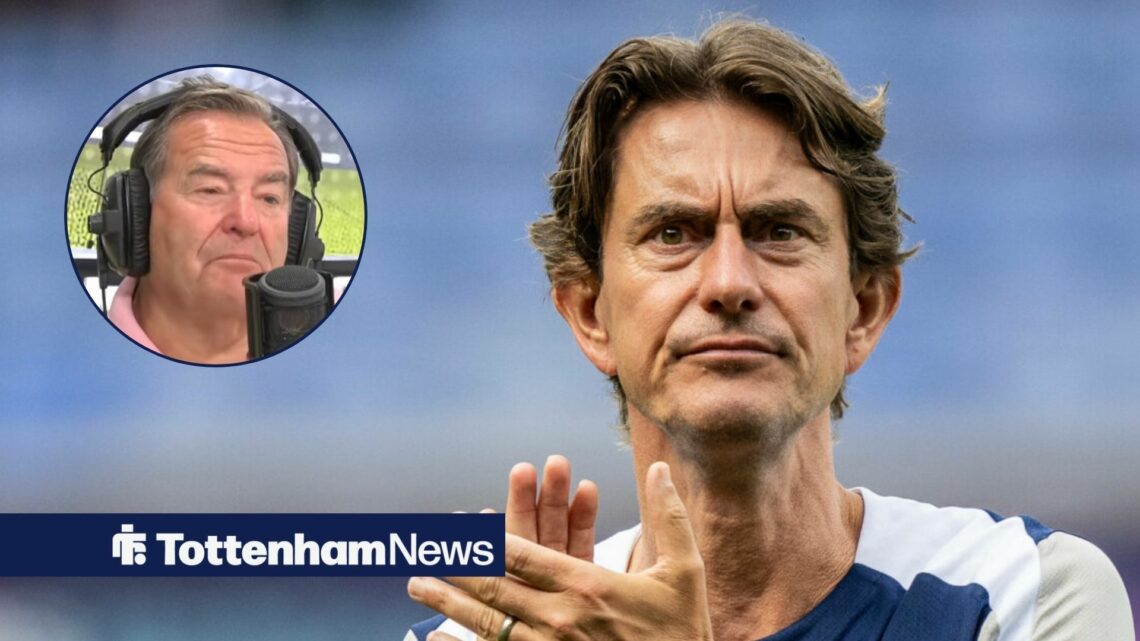Jeff Stelling in a circular frame, with Thomas Frank clapping alongside him