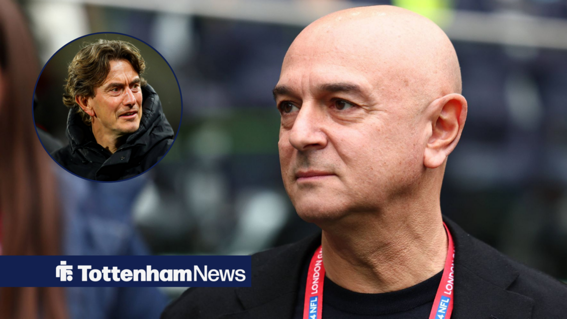 Daniel Levy looking at an inset circle of Thomas Frank