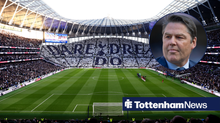 Tottenham Hotspur Stadium with Richard Masters in a circular inset.