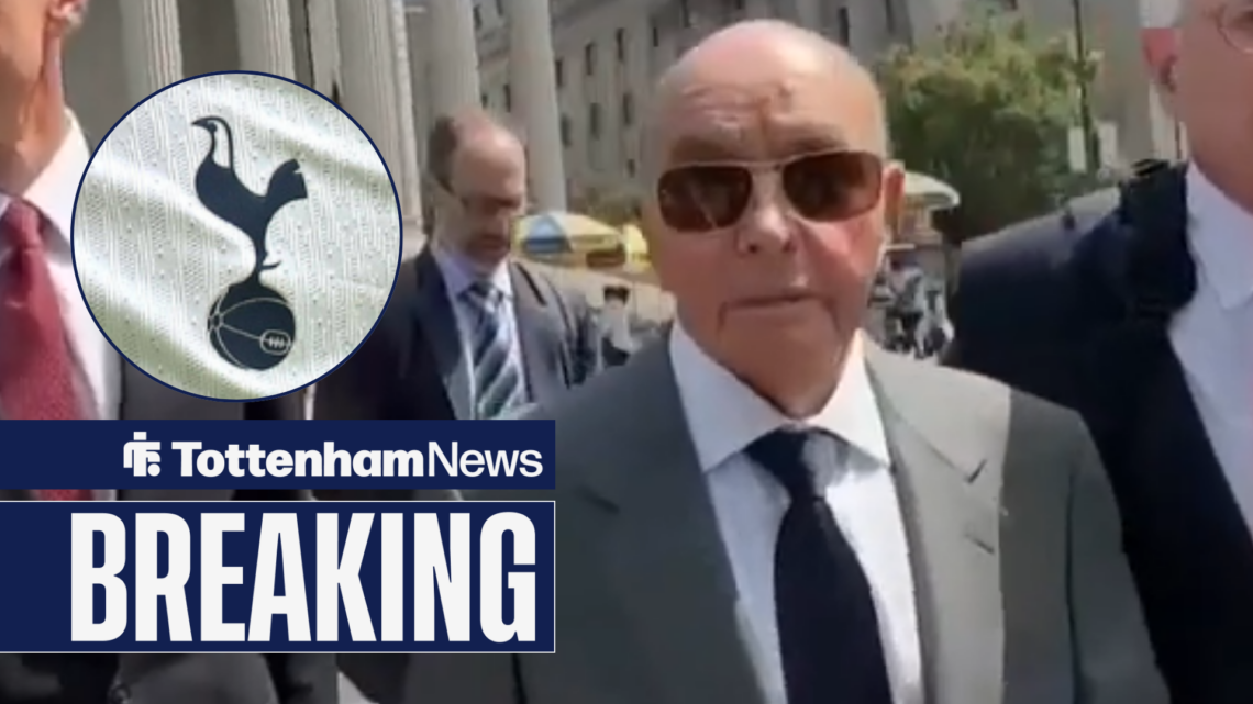 Joe Lewis, the former owner of Tottenham's majority ownership group ENIC. To the left of him is a circle with a Tottenham crest.
