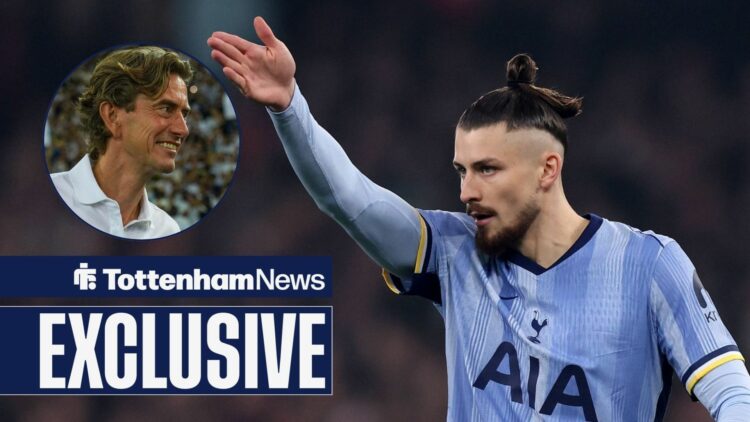 Radu Dragusin gestures towards Thomas Frank in a circular inset.