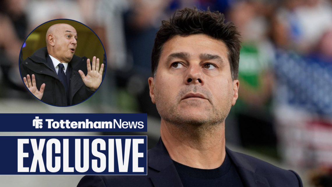 Mauricio Pochettino looks up towards Daniel Levy.