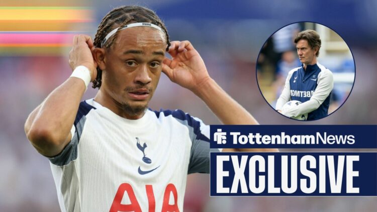 Xavi Simons holds his headband with Thomas Frank in a circular inset.