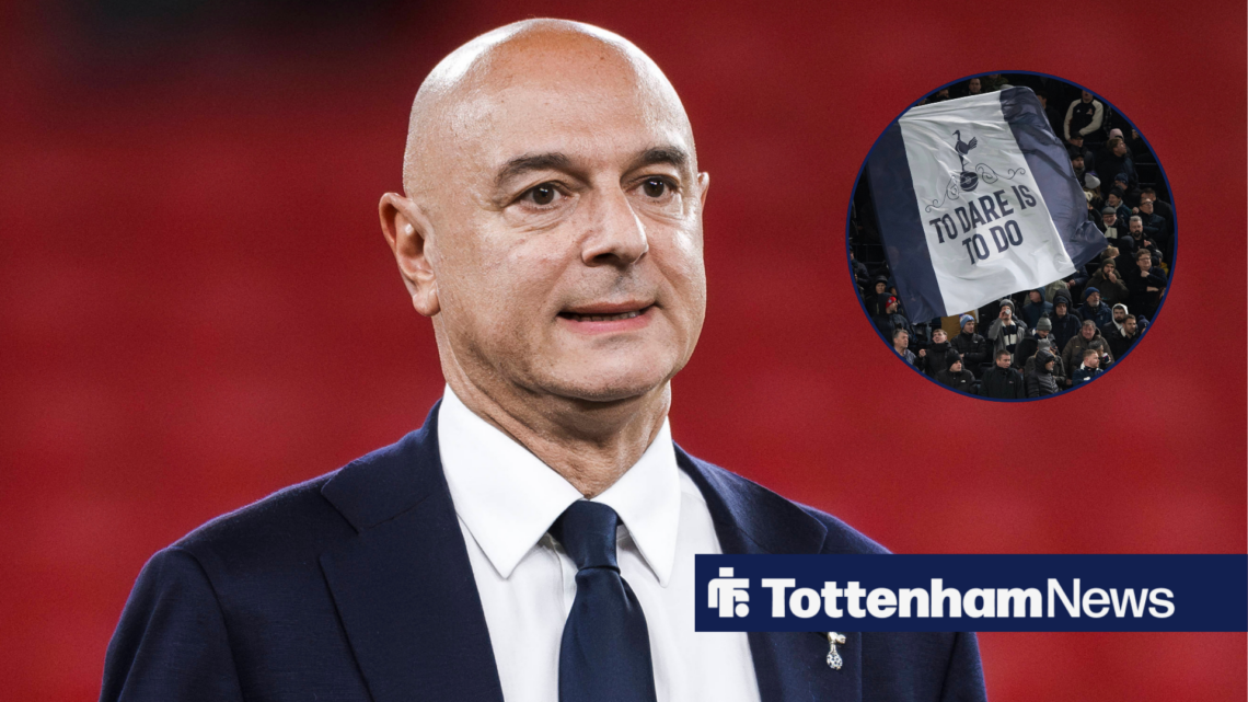 Daniel Levy in picture next to Tottenham badge