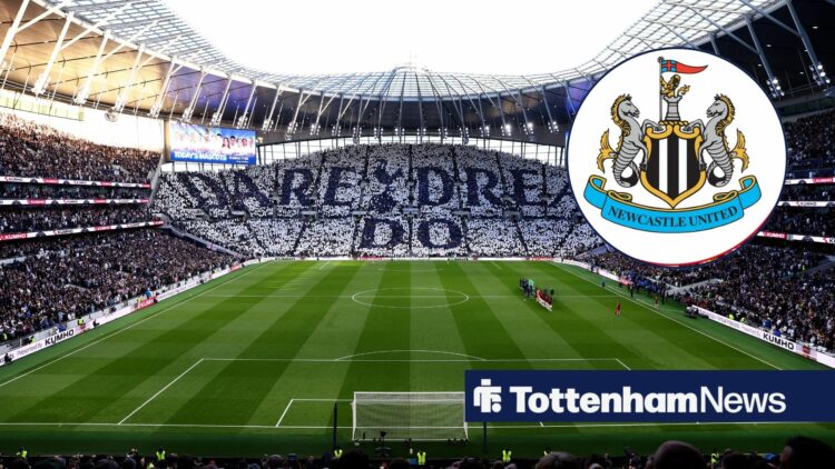 Tottenham's stadium with a Newcastle badge inset