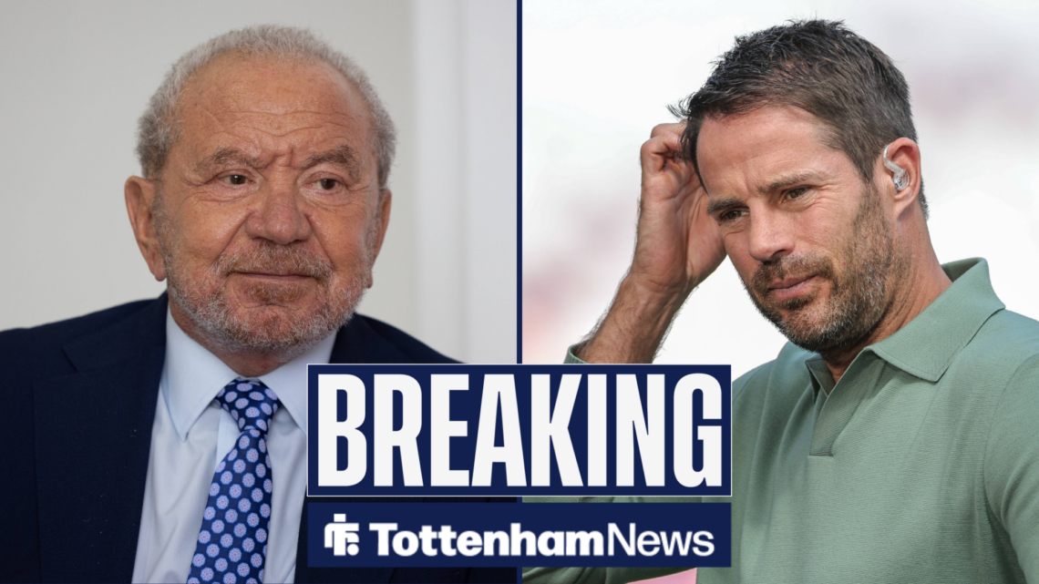 Lord Alan Sugar is on the left, with ex-Tottenhan player Jamie Redknapp scratching his head on the right.