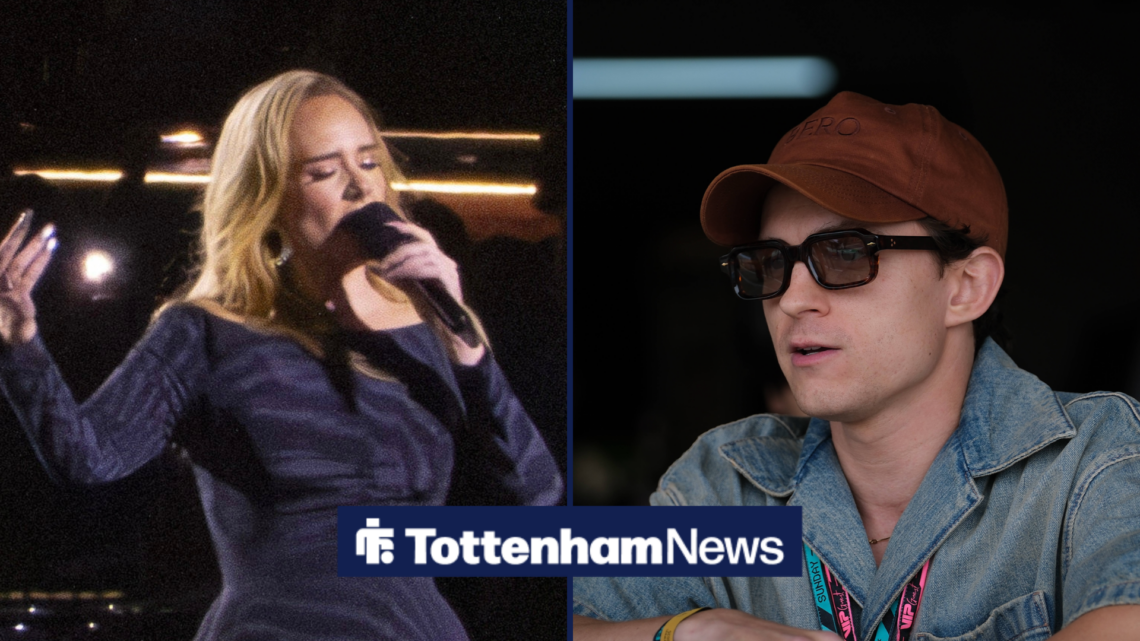 British song artist Adele and actor Tom Holland in split screen image