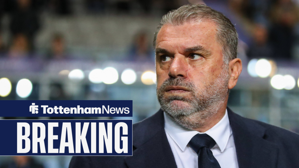 Breaking news as former Tottenham manager Ange Postecoglou stands with his cheeks puffed out.