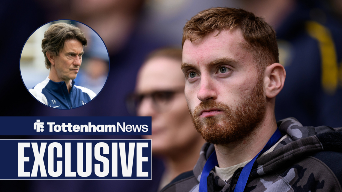 Tottenham News exclusive as Dejan Kulusevski stares at Thomas Frank with a disappointed expression.