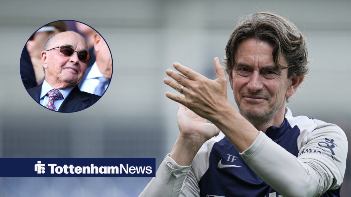 Tottenham boss Thomas Frank clapping supporters and Joe Lewis in circular inset