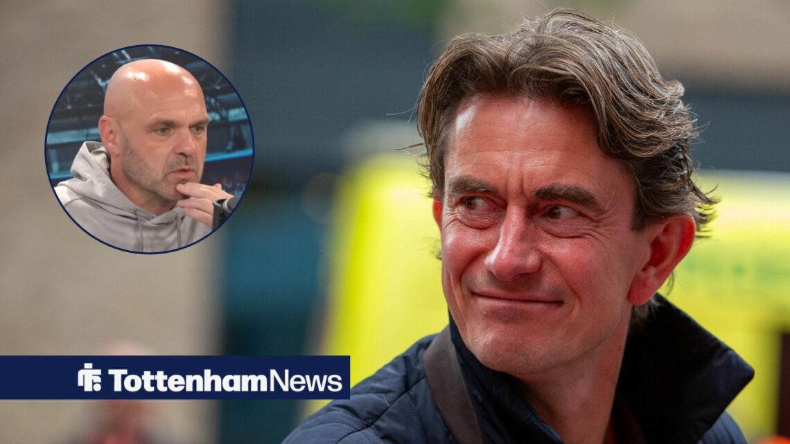 Tottenham boss Thomas Frank smiling at Danny Murphy in circular inset