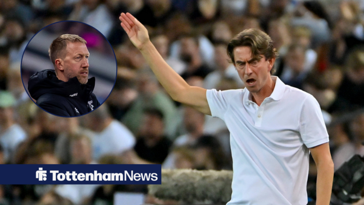 Tottenham coach Thomas Frank annoyed and Graham Potter in circular inset