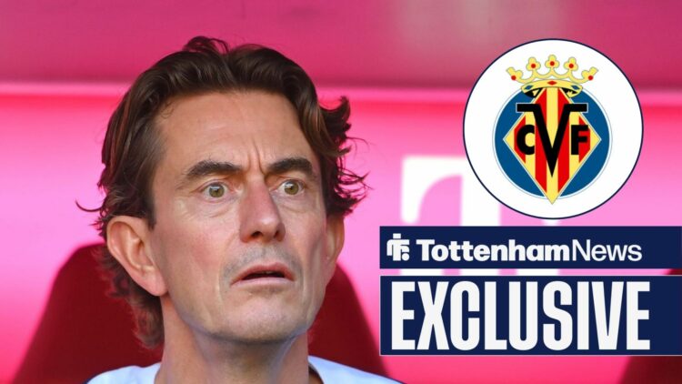 Thomas Frank looking confused and Villarreal badge in circular inset