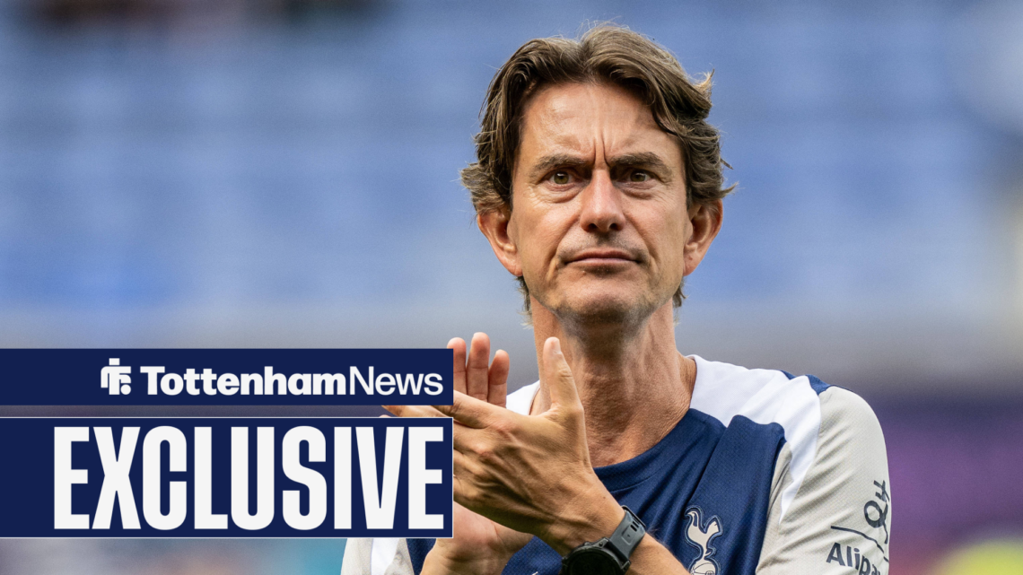 Tottenham coach Thomas Frank clapping fans during pre-season