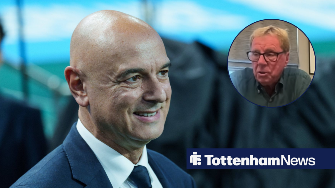 Daniel Levy smiling at former Tottenham manager Harry Redknapp in circular inset
