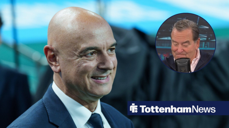 Tottenham chairman Daniel Levy smiling at Jeff Stelling in circular inset